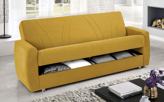 Dafne Italian Design Divano Letto 3 posti. Tessuto Mostarda (cm. 225 x 87 x 92h)
