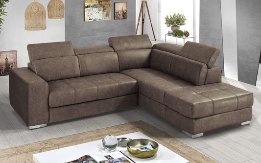 Dafne Italian Design Divano Letto angolare 3 posti con penisola a Destra. Tessuto Tay Tay Toffee (cm. 266 x 230 x 94h)