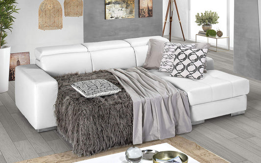 Dafne Italian Design Divano Letto angolare 3 posti con penisola a Destra. Similpelle Bianco (cm. 259 x 178 x 94h)