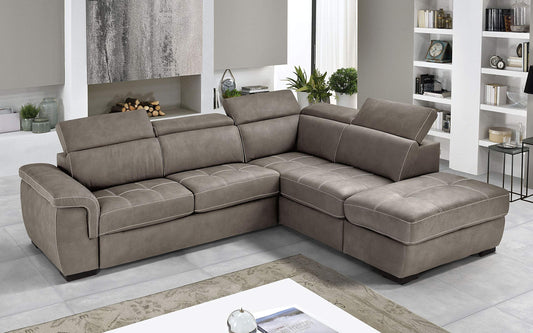 Dafne Italian Design Divano Letto angolare 3 posti con penisola a Destra. Similpelle Effetto Nabuk Talpa (cm. 282 x 242 x 96h)