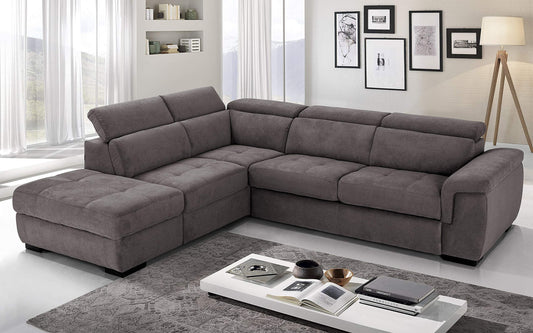 Dafne Italian Design Divano Letto angolare 3 posti con penisola a Sinistra. Tessuto Romeo Nocciola (cm. 282 x 242 x 96h)