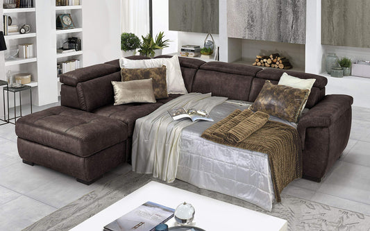 Dafne Italian Design Divano Letto angolare 3 posti con penisola a Sinistra. Tessuto Tay Tay Ebony (cm. 282 x 242 x 96h)