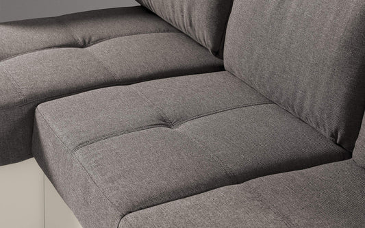 Divano letto angolare 2 posti - Similpelle crema, tessuto marrone - penisola destra - (cm. 229 x 148 x 88h)