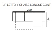 Divano tre posti in tessuto colore panna con letto estraibile a ribalta e chaise longue contenitore- misure cm. L 290x174 l 100 H 88 - Made in Italy