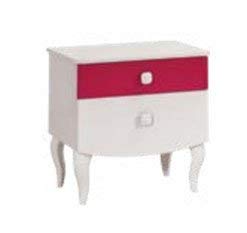 comodino, 2 cassetti - bianco e fuxia- con piedi - 54X39X54