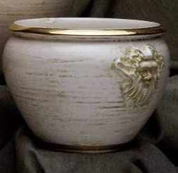 Portavaso in Ceramica Italiana Bianca e Oro. Dimensioni: h 24.892 ø 32.004 cm.