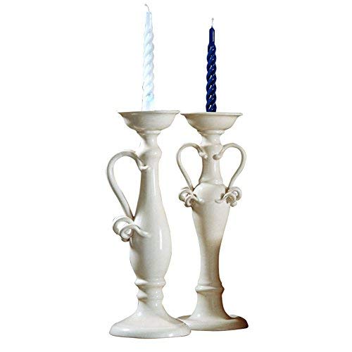 Dafne Italian Design Coppia di candelabri con manici bianco antico in ceramica artistica di Castelli, Dimensioni: h cm 42