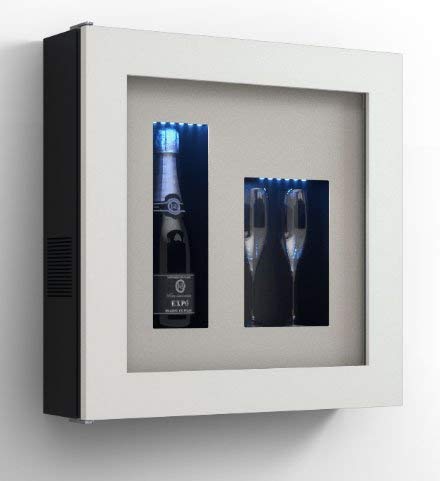 Cantinetta vino da parete per una bottiglia di vino e vano neutro per 2 calici. / hpl Vetrocamera 20 mm . per bottiglia H324 D105 - peso 25 kg - (SF00)