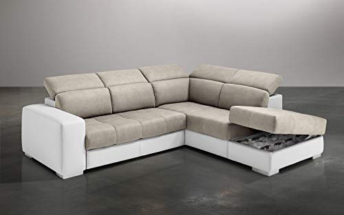 Dafnedesign.com - Divano angolare 3 posti con penisola e contenitore - similpelle bianca - dimensioni: cm. 266 x 230 x 94h (STD)