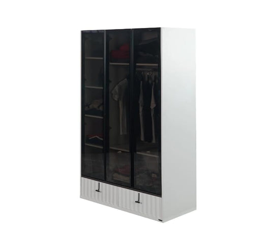 Dafne Italian Design Armadio tre ante moderno con ripiani interni e due cassetti modello Coll, colore bianco misura 131x205x63 cm.