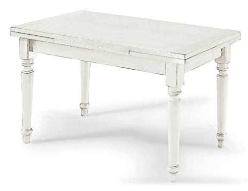 Dafne Italian Design Tavolo allungabile in pioppo massello Laccato Bianco (cm. L. 100 P. 100) (TVG)
