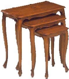 Dafne Italian Design Tris Tavolini -cm: L 58 P 34 H 58 cm - impilabili a matrioska - Decorazioni intarsio stile classico - in noce - 100% Made in Italy -(DF18)