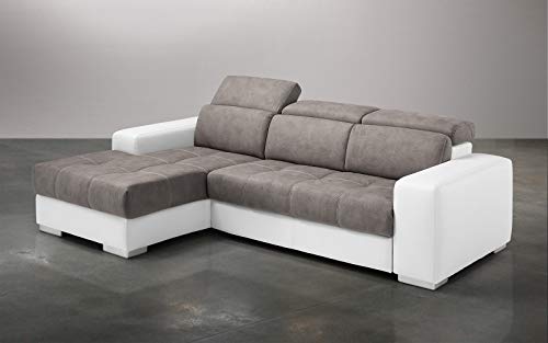 Dafnedesign.com - Divano angolare 3 posti - Colore: struttura similpelle bianca e seduta similpelle effetto nabuk talpa - dimensioni: cm. 259 x 178 x 94h (STD)