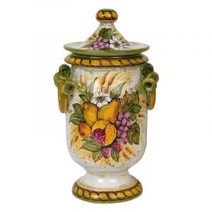 Vaso con coperchio in ceramica Dimensioni: h 34,8 cm - Made in Italy.