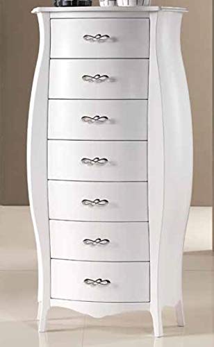 Dafne Italian Design 1 Cassettiera bombata, sette cassetti, colore bianco -cm: 74 cm - 35 cm - H 142 cm - 0,42 Mc - Stile classico - - i in Abete massello - 100% Made in Italy (GF17)