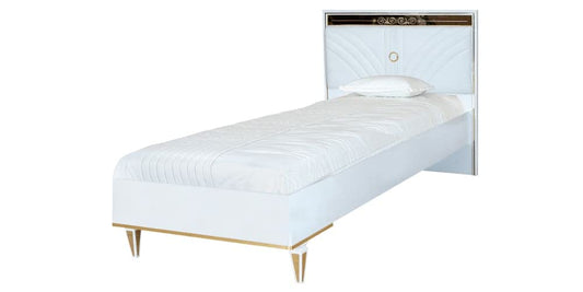 TUTTOCAMERETTE.IT - Cameretta completa per ragazzi stile elegante bianca ed oro comprende: letto, materasso, panca fondo letto, comodino, armadio, comò, scrivania, sedia, copriletto, tappeto - [LVT]