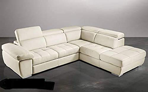 Dafne Italian Design Divano Letto angolare 3 posti con penisola a Destra. Similpelle Milk (cm. 285 x 245 x 97h)