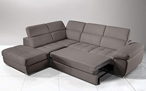 Dafne Italian Design Divano Letto angolare 3 posti con penisola a Sinistra. Similpelle Talpa (cm. 285 x 245 x 97h)
