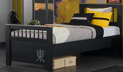 TUTTOCAMERETTE.IT - Cameretta completa per ragazzi stile moderno minimalista colore grigio e nero comprende: letto con materasso, comodino, armadio, comò, scrivania, sedia, libreria - [LVT]