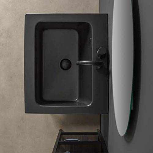 Mobile lavanderia da bagno struttura alluminio nero e legno rovere moro (cm. L60 x P50 x H87) con lavabo in ceramica nero matt