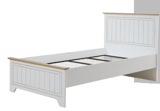 Dafne Italian Design Letto una piazza e mezza Mango colore bianco e legno chiaro, cm. 133 X 106 X 208 comprensivo di materasso cm. 120x200x25.