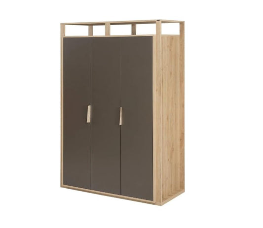 Dafne Italian Design Armadio tre ante colore grigio antracite e legno chiaro misura cm. 147x205x62