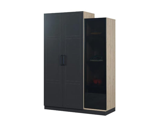Dafne Italian Design Armadio tre ante moderno Boss colore grigio antracite e legno misura 135x200x61cm.