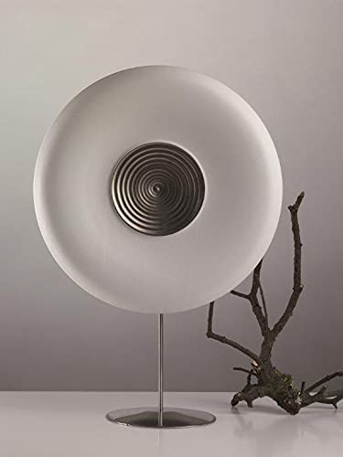 Ornamento in Ceramica Artistica Italiana, Forma Sferica su Piedistallo, Colore Bianco con Decori Foglia di Puro Platino; Arredamento moderno per la casa.