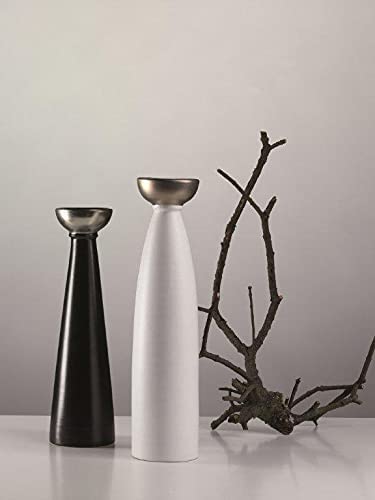 Vasi Decorativi Moderni Set in Ceramica Artistica Italiana, Colori Bianco e Nero con Decori Foglia di Puro Platino; Arredamento moderno per la casa.