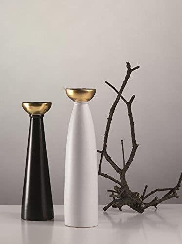 Set Vasi Decorativi Moderni in Ceramica Artistica Italiana, Colori Bianco e Nero con Decori Foglia Oro zecchino ; Arredamento moderno per la casa.