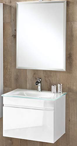 Dafne Italian Design Mobile con lavabo piccolo - 1 anta a ribalta con maniglia a gola, specchio e lavabo in vetro. cm. 61 x 47 x 190h. Ideale per bagni di piccole dimensioni. (STMB)