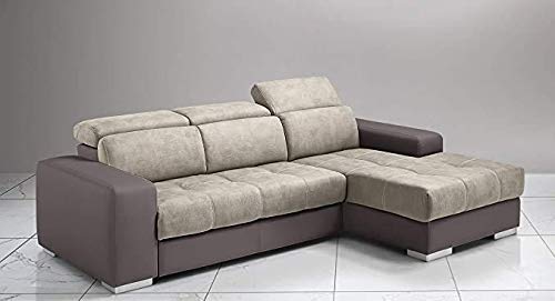 Dafne Italian Design Divano Letto angolare 3 posti con penisola a Destra. Similpelle Talpa, Similpelle Effetto Nabuk Light Grey (cm. 259 x 178 x 94h)