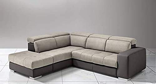 Dafne Italian Design Divano Letto angolare 3 posti con penisola a Sinistra. Similpelle Elephant, Similpelle Effetto Nabuk Light Grey (cm. 266 x 230 x 94h)