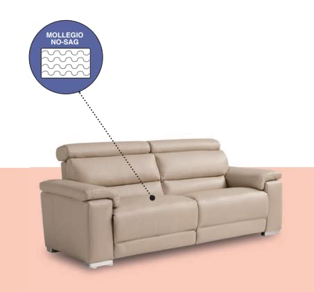 Divano tre posti in tessuto lavabile beige con doppio recliner elettrico - misura cm. L 214 l 101 H 92 - Made in Italy