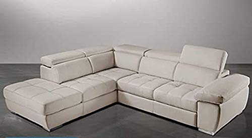 Dafne Italian Design Divano Letto angolare 3 posti con penisola a Sinistra. Similpelle Burro (cm. 285 x 245 x 97h)