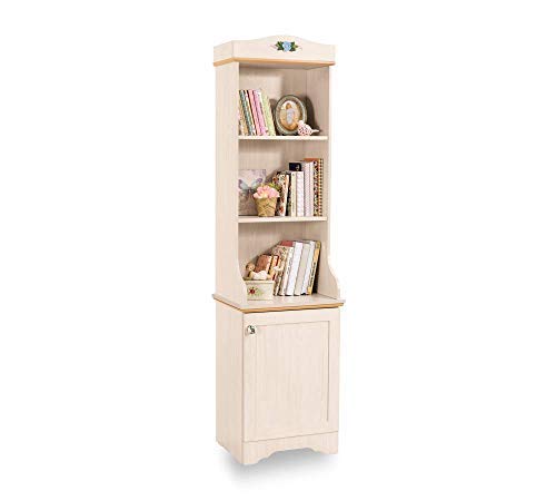 Dafne Italian Design Libreria bianca c/rifiniture beige e decorazione floreale blu - 3 Ripiani, 1 vano con sportello - 47x40x180 cm