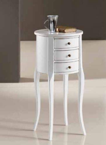 Comodino Circolare a 3 cassetti Laccato Bianco, Stile Classico (cm. Ø 34 - H. 71) (TVG)