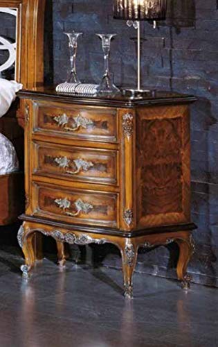 Dafne Italian Design Comodino Barocco a 3 cassetti in Legno di Noce Stile Classico (cm. L. 67 - H. 78 - P. 42) (TVG)