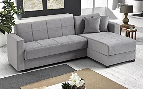 Dafne Italian Design Divano letto angolare 2 posti - Tessuto maya light grey - penisola destra - (cm. 225 x 158 x 86h)