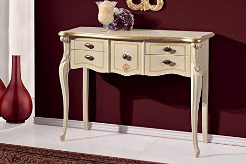 Dafne Italian Design Consolle ? tavolo ingresso, 5 cassetti, colore avorio, decorazioni oro - Dimensioni: 106 cm - 40 cm - H 80 cm ? 0,40 Mc ? Stile classico -100% Legno - 100% Made in Italy (SF17)