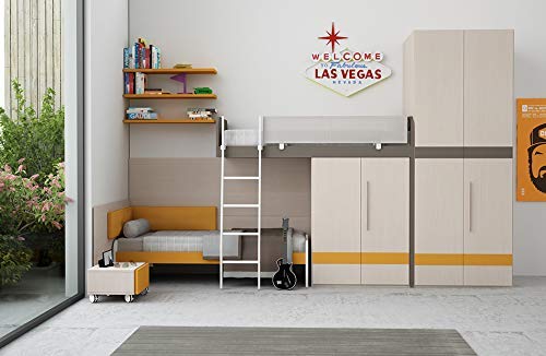 Dafne Italian Design TUTTOCAMERETTE.IT - Cameretta completa per Ragazzi (1 Letto a soppalco; 1 Letto singolo; 1 Scala ; 1 Armadio ; 1 Comodino) 100% Made in Italy (SF30)