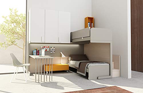 TUTTOCAMERETTE.IT - Cameretta completa per ragazzi ( 1 Letto a castello; 1 Letto singolo; 1 Scala; 1 Armadiatura a ponte; 1 Scrittoio; 1 Libreria ; 1 Com?; 1 Sedia ) 100 % Made in Italy (SF30)