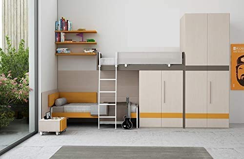 Dafne Italian Design TUTTOCAMERETTE.IT - Cameretta completa per Ragazzi (1 Letto a soppalco; 1 Letto singolo; 1 Scala ; 1 Armadio ; 1 Comodino) 100% Made in Italy (SF30)