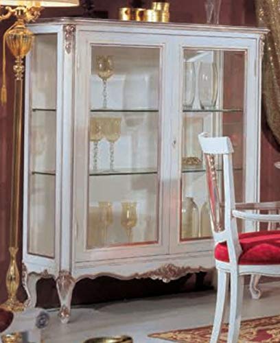 Dafne Italian Design Vetrinetta Stile Classico Bianco Laccato (cm. L. 128 - P. 47 - H. 150) (VGG)