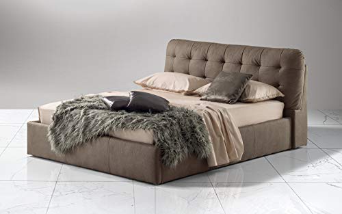 Dafne Italian Design Letto matrimoniale con contenitore, rivestito in similpelle, testiera imbottita, stile capitonn?, rete ortopedica a doghe in legno 183x224x103h cm