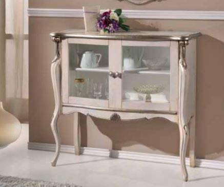 Dafne Italian Design Vetrinetta Stile Classico Noce Laccato Bianco e Argento (cm. L. 108 - P. 40 - H. 100) (TVG)