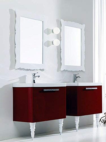 Dafne Italian Design Mobili da bagno (coppia) con cassetti 2 lavabo e 2 specchi con luci a led - misura cad. L.78 P.45 cm. - colore bianco e rosso porpora lucido - 100% made in Italy