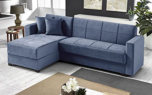 Dafne Italian Design Divano letto angolare 2 posti - Tessuto maya blue - penisola sinistra - (cm. 225 x 158 x 86h)