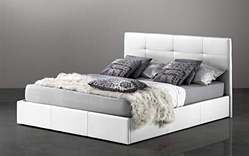 Dafne Italian Design Letto matrimoniale con contenitore rivestito in similpelle bianca, rete ortopedica a doghe 171x205x105h cm.