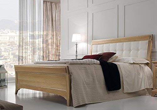 Dafne Italian Design Letto matrimoniale legno chiaro, H.120 X P.215 X L.174 - rete 160x190-Testiera e pediera cornice in legno massiccio di noce